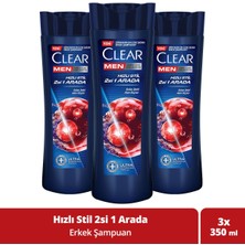 Clear Men 350 ml x 3 Hızlı Stil 2si 1 Arada Erkek Şampuan Kokusuz Sürdürülebilir Malzeme