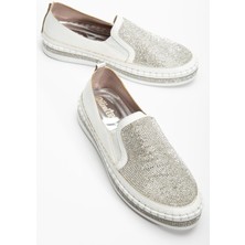 Kadın Günlük Ayakkabı Beyaz Taşlı Taban Saraçlı