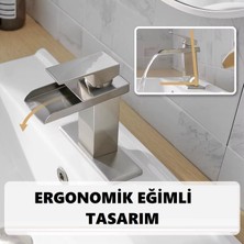 Lavabo Bataryası Mat Siyah / Krom / Inox / Mat Gold Şelale Kare Gövde Eğimli Havza Banyo Armatür Çift Giriş Lüks Ergonamik