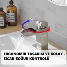 Lavabo Bataryası Mat Siyah / Krom / Inox / Mat Gold Şelale Kare Gövde Eğimli Havza Banyo Armatür Çift Giriş Lüks Ergonamik