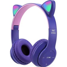 P47M Mor Sevimli Renkli Kedi Kulak Bluetooth Kulaklık