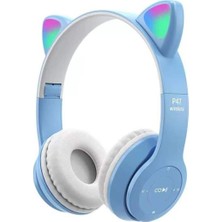P47M Mavi Sevimli Renkli Kedi Kulak Bluetooth Çok Renk Seçenekli Kulaklık