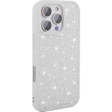 Tekno Grup Apple iPhone 16 Pro Kılıf Parlak Taşlı Tasarım Pırlanta Kapak - Beyaz