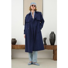 Uzun Klasik Trençkot Gece Mavi