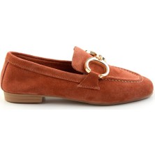 Bambi Kiremit Süet  Deri Kadın Loafer Ayakkabı K01763771002