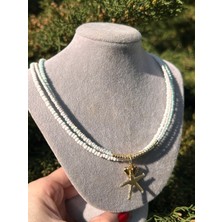 ByMerve Kadın Beyaz Mavi 3 Lü Görünüm El Yapımı Kum Boncuk Kolye Aksesuar Takı