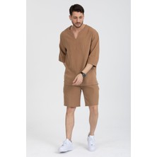 Midas Moda Erkek %100 Pamuklu V Yaka Kısa Kollu Gömlek - Konforlu ve Modern Stil