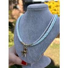 ByMerve Kadın Beyaz Yeşil 3 Lü Görünüm El Yapımı Kum Boncuk Kolye Aksesuar Takı