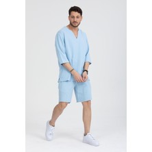 Midas Moda Erkek %100 Pamuklu V Yaka Kısa Kollu Gömlek - Konforlu ve Modern Stil