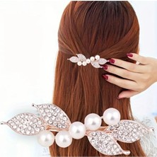 Incili & Parlak Taşlı Kurdele Formunda Rose Gold Otomatik Klipsli Toka