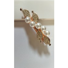 Incili & Parlak Taşlı Kurdele Formunda Rose Gold Otomatik Klipsli Toka