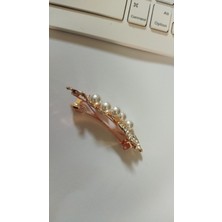 Incili & Parlak Taşlı Kurdele Formunda Rose Gold Otomatik Klipsli Toka