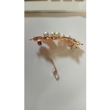 Incili & Parlak Taşlı Kurdele Formunda Rose Gold Otomatik Klipsli Toka