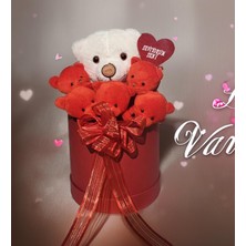 Sole Premium Özel Hediye Kutuda  Beyaz Ayıcık ve  Kırmızı Peluş Ayıcık Buketi, Sevgiliye, Doğum Gününe Hediye