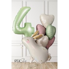 Tavşan Tema Retro Yeşil Rakamlı Kalp Balonlu Doğum Günü Balon Seti