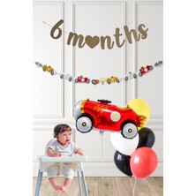 Pekshop Yarış Arabaları 6 Aylık Yarım Yaş Partisi Balon Zinciri Seti 6 Months Bannerlı