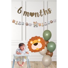 Pekshop Safari Tema Aslan Balonlu 6 Aylık Yarım Yaş Partisi Balon Zinciri Seti 6 Months Bannerlı