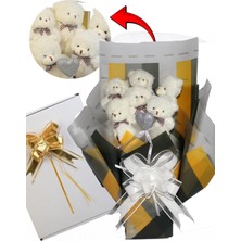 Sole Elegance Peluş Ayıcık Buketi - 6 Adet Yumoş Peluş Ayıcık ve Simli Gümüş Kalp ile Özel Büyük Kutuda