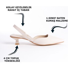 Limeo Krem Alçak Ince Topuklu Süet Yandan Lastikli Kadın Abiye Klasik Topuklu Ayakkabı