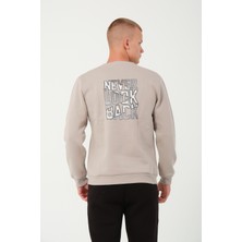 Bonesti 3 Iplik Şardonlu Regular Fit Baskılı Sweatshirt Krem