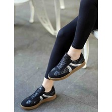 En Cici Moda Selinda Siyah Süet Baskılı Kauçuk Taban Bağcıklı Kadın Sneaker