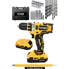 Power Black Şarjlı Matkap Çift Akülü 24 Parça Plastik Mandren Sarı