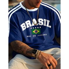 Yeni Sezon Unisex Omuz Detaylı Brasil Baskılı Oversize T-Shirt