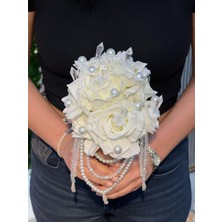 Medusa Gelin Buketi ve Damat Yaka Çiçeği ( Düğün, Nişan, Nikah Buketi, Yapay Çiçek, Kristal El Buketi )