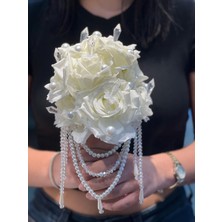 Medusa Gelin Buketi ve Damat Yaka Çiçeği ( Düğün, Nişan, Nikah Buketi, Yapay Çiçek, Kristal El Buketi )