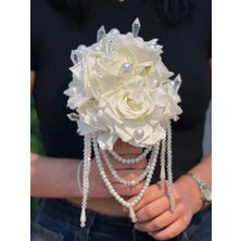 Medusa Gelin Buketi ve Damat Yaka Çiçeği ( Düğün, Nişan, Nikah Buketi, Yapay Çiçek, Kristal El Buketi )