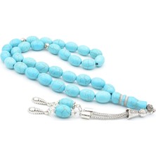 Murty99 Gümüş Kaplama Püsküllü Beyzi Kesim Iri Boy Turkuaz Taşı Tesbih