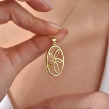 Nox Jewelry 14 Ayar Altın Kaplama Doğum Taşlı Çiçek Kolye (Kişiselleştirilebilir Oval Tasarım) - CNS00614