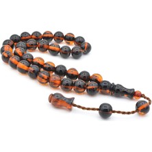 Murty99 Şükrü Baba Yapımı Küre Model İri Siyah Turuncu Sıkma Kehribar Tesbih