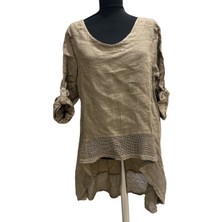 Phuti Italyan File Detaylı Arkası Uzun Keten Tunik