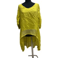 Phuti Italyan File Detaylı Arkası Uzun Keten Tunik