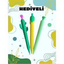 ÖZ OFİS Mısır Kaktüs Ananas 0.7 mm Metal Doldurulabilir 3'lü Kalem Seti Renkli Tasarım