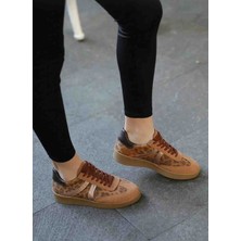 En Cici Moda Selinda Taba Süet Leopar Desenli Kauçuk Taban Bağcıklı Kadın Sneaker