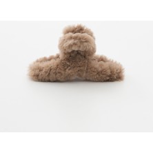 SP Accessories Açık Kahverengi Kadın Peluş Mandallı Toka