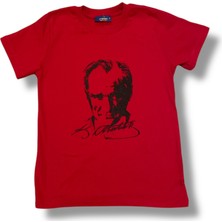 Çocuk Bisiklet Yaka Atatürk Baskılı Kısa Kollu Tişört (Unisex)
