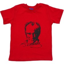 Çocuk Bisiklet Yaka Atatürk Baskılı Kısa Kollu Tişört (Unisex)