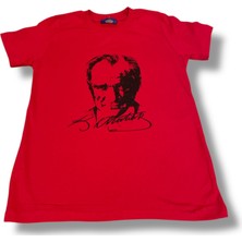 Çocuk Bisiklet Yaka Atatürk Baskılı Kısa Kollu Tişört (Unisex)