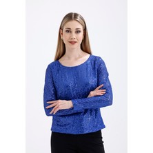 Sense Içi Astarlı Pul Payet Abiye Bluz | BLZ35497 Saks