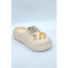 Shoemix Bej Kadın Taşlı Sabo Eva Terlik