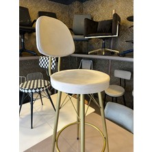 Yeni Vena Bar Sandalyesi Mat(Eskitme) Gold Beyaz Babyface Kumaş.65  cm  Oturum Yüksekliği.