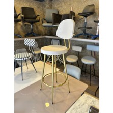 Yeni Vena Bar Sandalyesi Mat(Eskitme) Gold Beyaz Babyface Kumaş.65  cm  Oturum Yüksekliği.