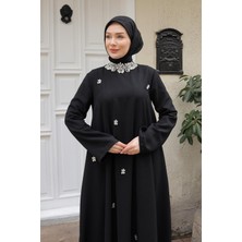 Armine Trend Taş Detaylı Salaş Kesim Elbise-Siyah 25YT905