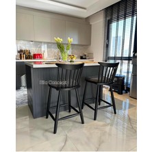 Silla Concept Yıldız Bar Sandalyesi Teddy Antrasit Kumaş Siyah Ahşap Ada Sandalye