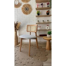 Silla Concept Zion Sandalye Teddy Krem Kahve Desenli Kumaş Hasırlı Naturel Ahşap Sandalye