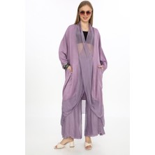 Italyan Ipek Detaylı Oversize Kap Bluz- Wes Pantolon Takım