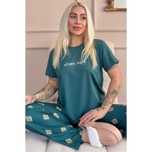 Pijama Evi Zümrüt Silent Desenli Kısa Kollu Kadın Pijama Takımı